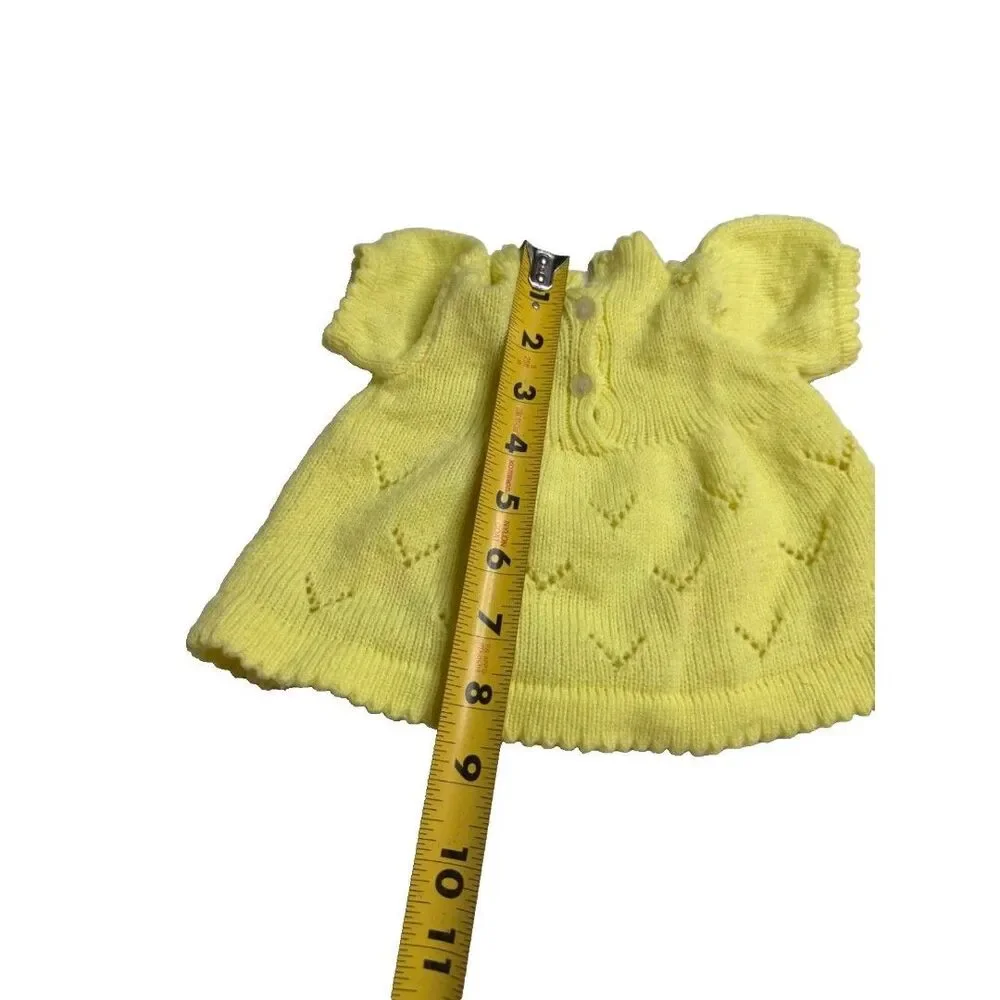 Vintage Handmade Yellow Crochet Baby Flowers Dress 3-6 Months